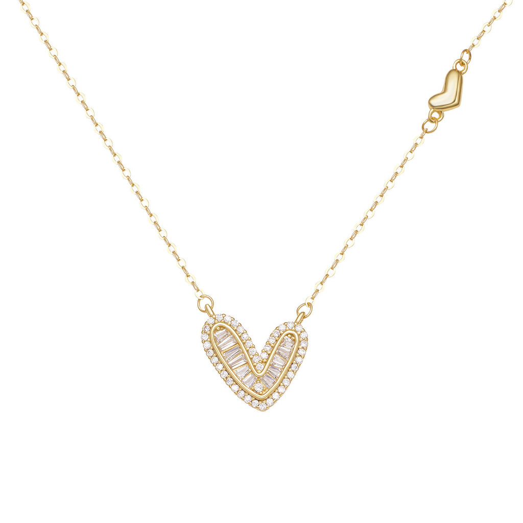 Damen zarte Halskette mit herzförmigem Anhänger und funkelnden Zirkonia Shop Nory