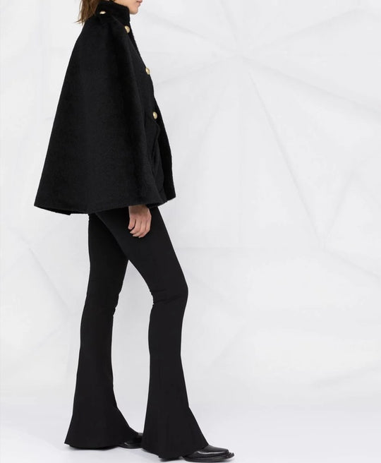 Damen Kurzcape mit Stehkragen, samtiger Struktur und dekorativen Goldknöpfen Shop Nory