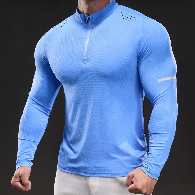 Herren Kompressions-Trainingsshirt mit kurzem Reißverschluss und atmungsaktiver Mesh‑Struktur Shop Nory