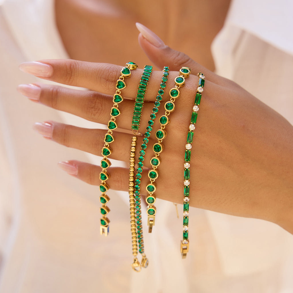 Damen Armband mit funkelnden Zirkonia und grünem Kristall-Design Shop Nory