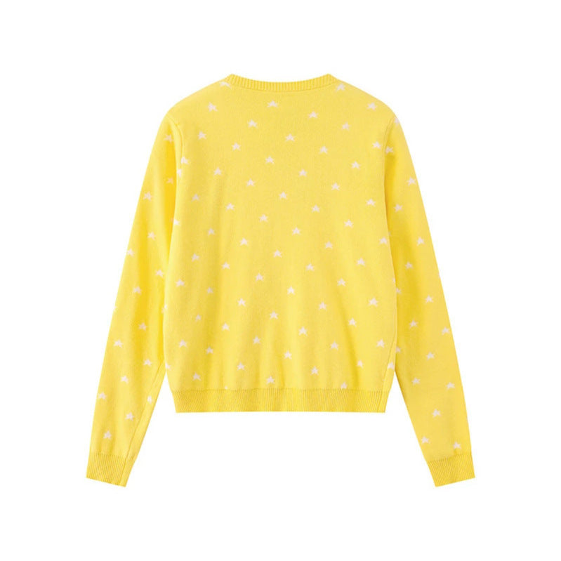 Damen Feinstrick-Cardigan mit Sternjacquard, Rundhals und Knopfverschluss Shop Nory