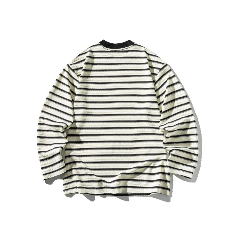 Unisex Gestreiftes Oversize-Langarmshirt aus Baumwollmix mit geripptem Rundhals Shop Nory
