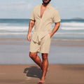 Herren nan zweiteiliges Sommerfreizeitensemble mit offenem Hemdkragen und lockeren knielangen Shorts Shopnory