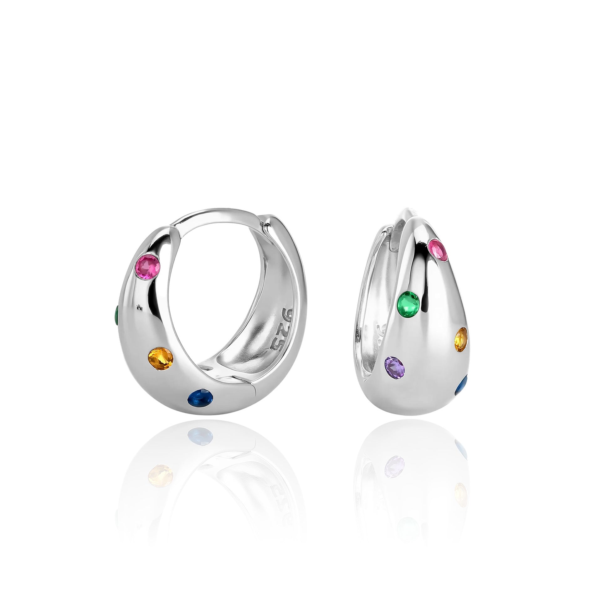 Damen Creolenohrringe mit farbenfrohen Zirkonen und hochwertiger 925er Silberfassung Shop Nory