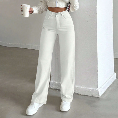 Damen Hochtaillierte weite Fünf-Taschen-Hose aus elastischem Denim mit ausgestelltem Bein Shop Nory