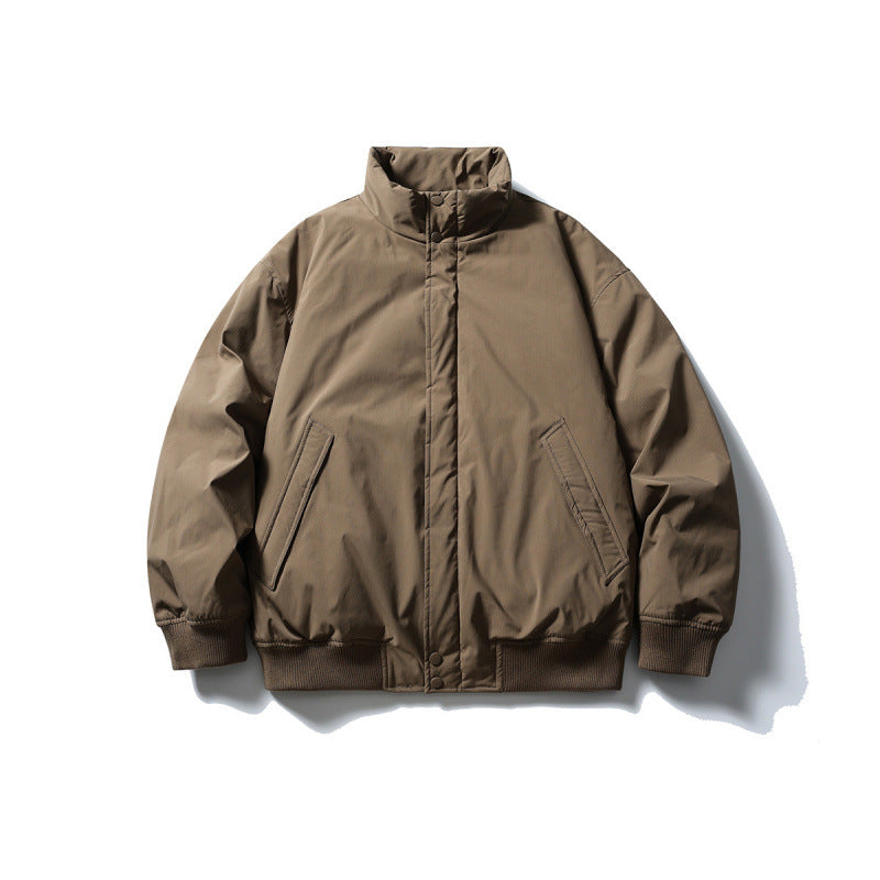 Unisex Kastig geschnittene wattierte Bomberjacke mit hohem Stehkragen und verdeckter Frontblende Shop Nory
