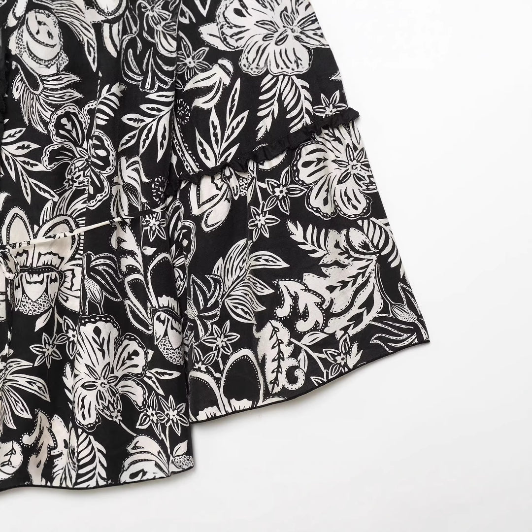 Damen Lässiges Tunikakleid mit Volantärmeln und Bindeband Shop Nory