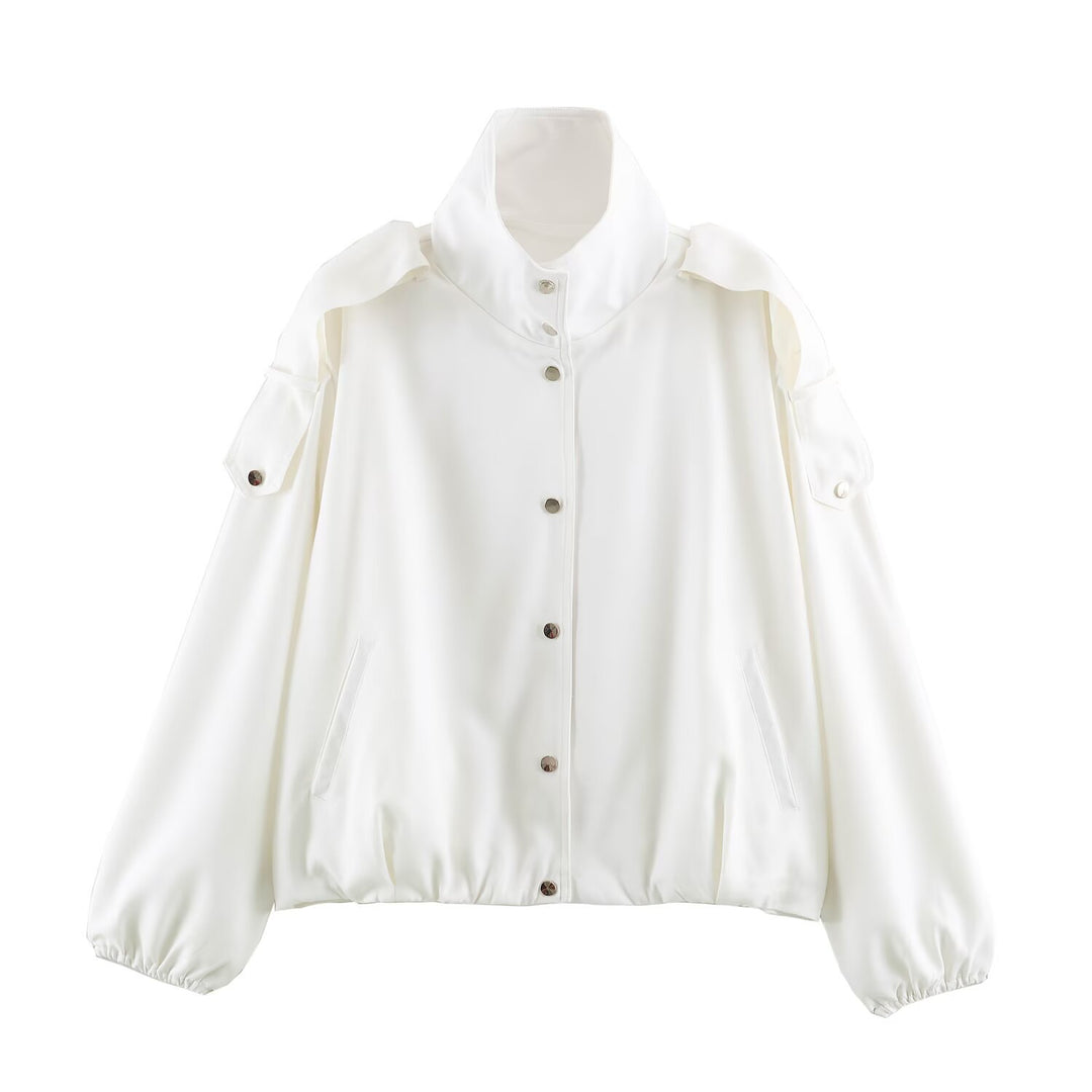 Damen Kurzjacke im Oversize‑Bomberstil mit hohem Stehkragen und Schulterpatten Shop Nory