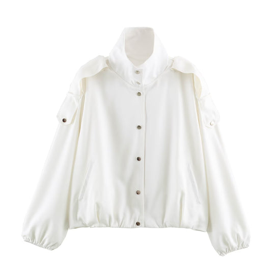 Damen Kurzjacke im Oversize‑Bomberstil mit hohem Stehkragen und Schulterpatten Shop Nory