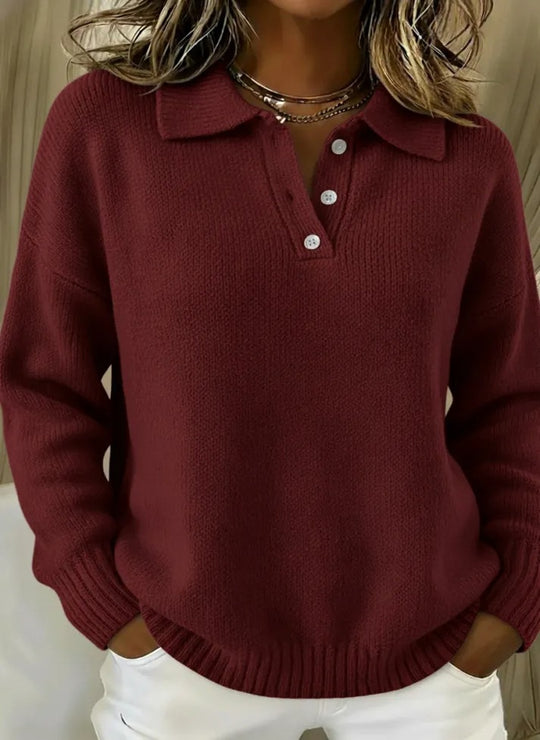 Damen nan kuscheliger Polokragenpullover mit kurzer Knopfleiste und gerippten Bündchen Shop Nory
