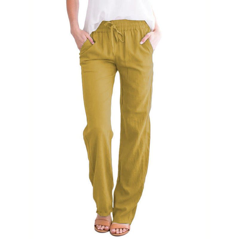 Damen Leichte Leinenoptik Palazzo-Hose mit Gummibund, Tunnelzug und Eingrifftaschen Shop Nory