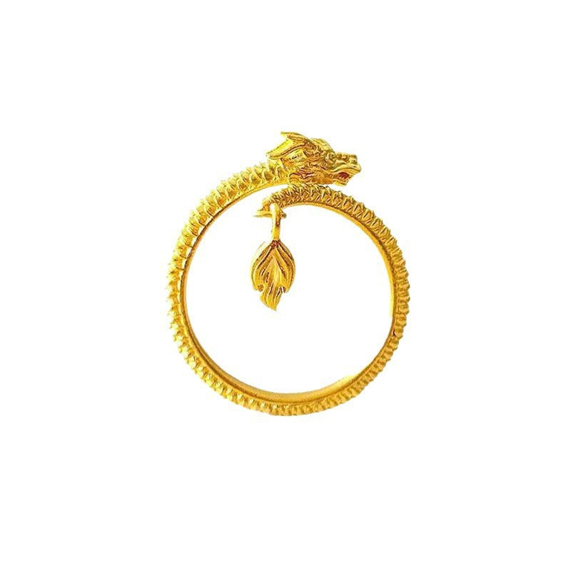 Damen Offener Ring mit kunstvollem Schlangendesign und zarten Blattanhängern Shop Nory