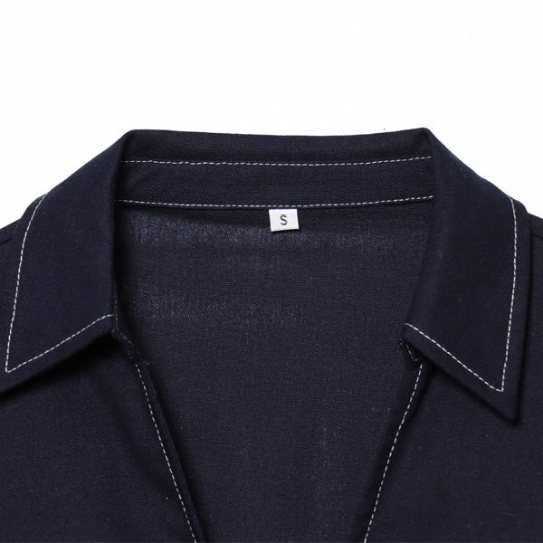 Damen Boxy‑Hemdbluse mit offenem V‑Ausschnitt, kurzem Oversize‑Arm und Kontrastnaht Shop Nory