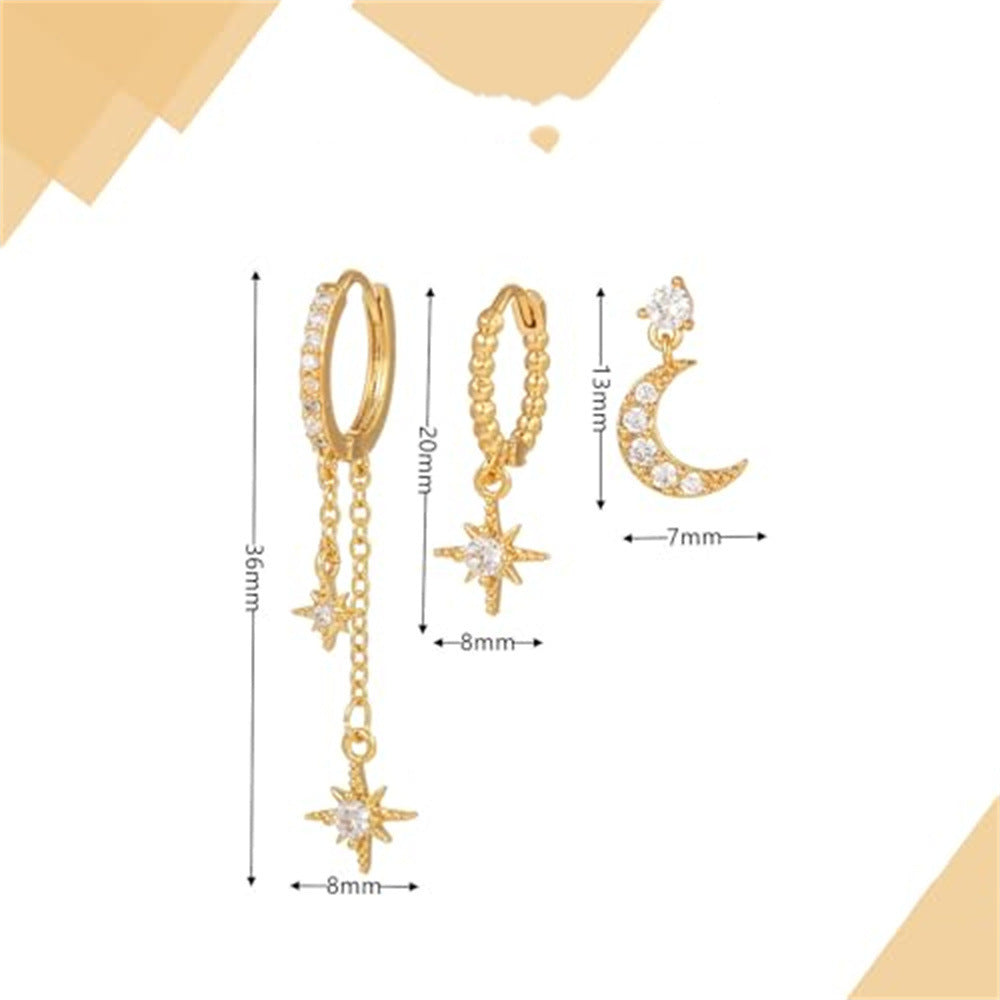 Damen Ohrring-Set mit funkelnden Mond- und Sternmotiven Shop Nory