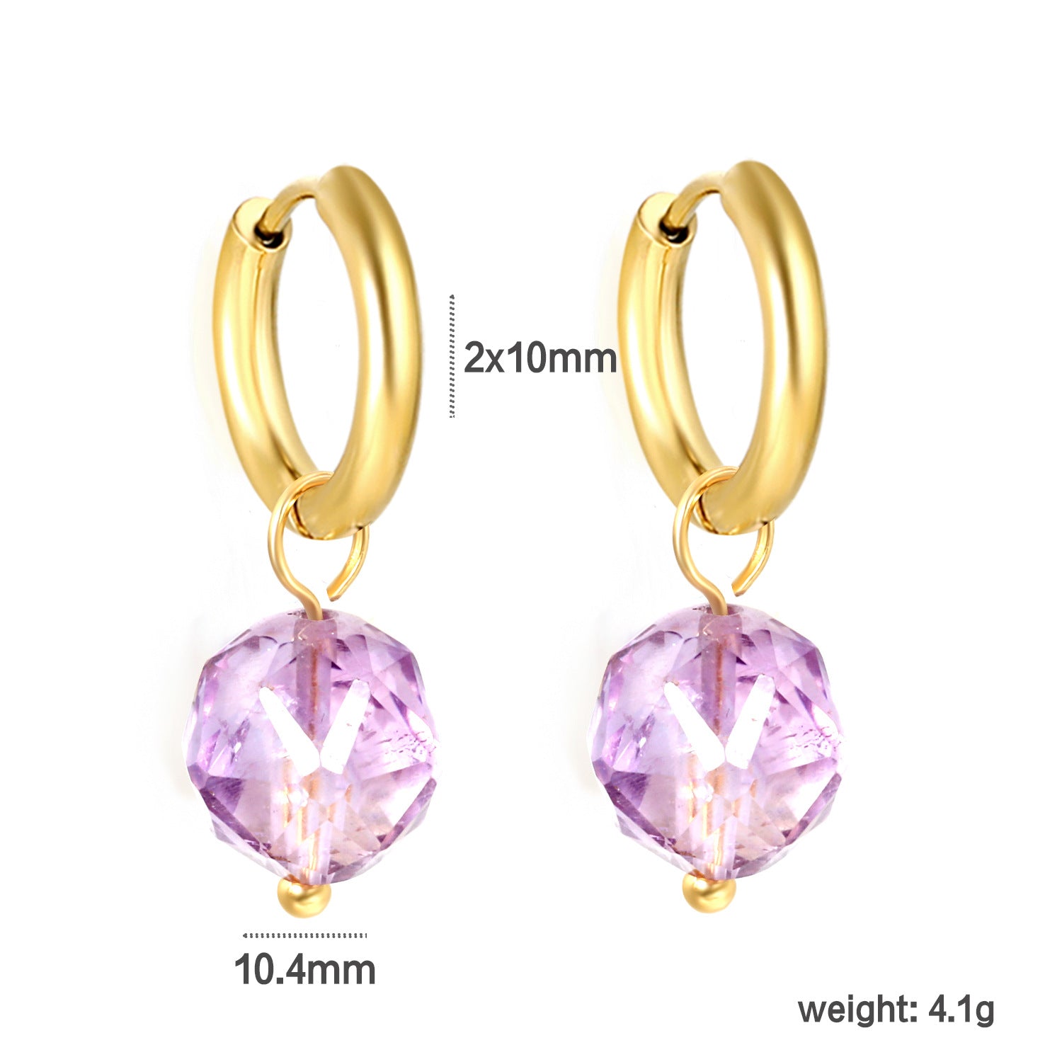 Damen Hängende Ohrstecker mit herzförmigem Amethyst-Anhänger und goldplattiertem Design Shop Nory