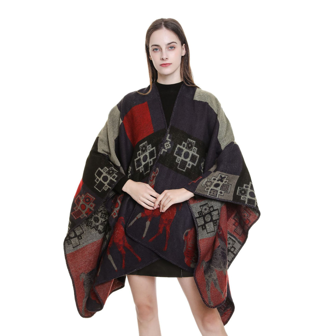 Damen Oversize-Jacquard-Capeponcho mit ornamentaler Webstruktur Shop Nory