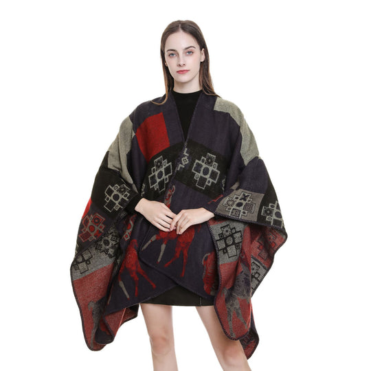 Damen Oversize-Jacquard-Capeponcho mit ornamentaler Webstruktur Shop Nory