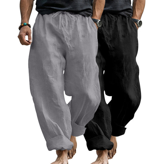 Herren Weite Komfort-Freizeithose aus Leinenmix mit Tunnelzug, Eingrifftaschen und Umschlag Shop Nory