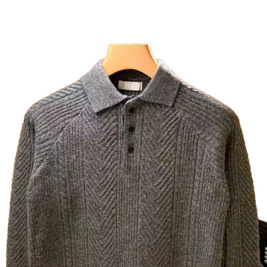 Herren Feinstrick-Polopullover mit halber Knopfleiste und Zopfmuster Shop Nory