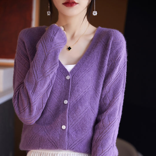 Damen Leichter Ajourcardigan mit geometrischer Lochstruktur und kastiger Kurzform Shop Nory