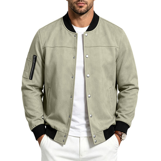 Herren Veloursleder‑Optik Bomberjacke mit Druckknopfleiste, Ärmeltasche und Rippbündchen Shop Nory