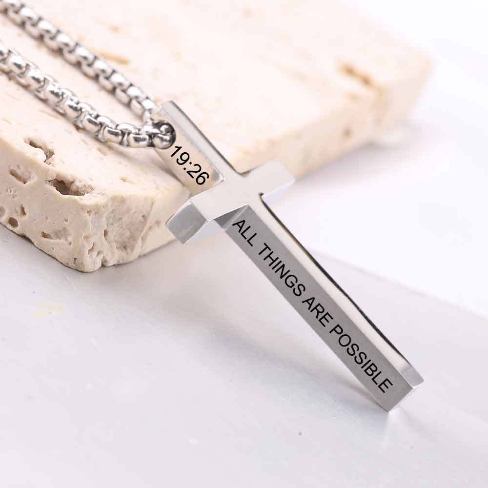 Damen Halskette mit hochwertigem Kreuzanhänger und graviertem Schriftzug Shop Nory
