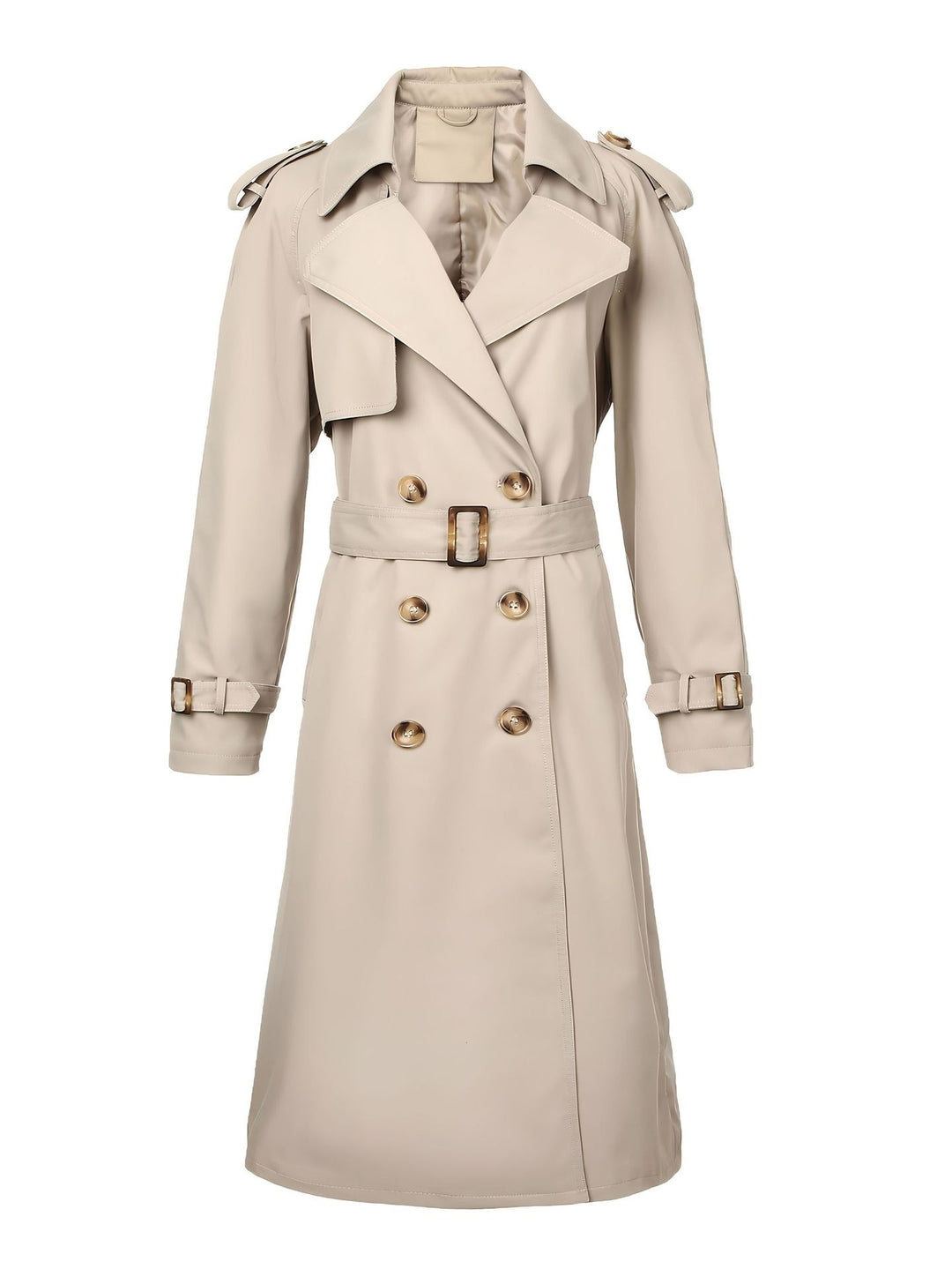 Damen Langer Doppelreihiger Trenchcoat mit Taillengürtel und Epauletten Shop Nory