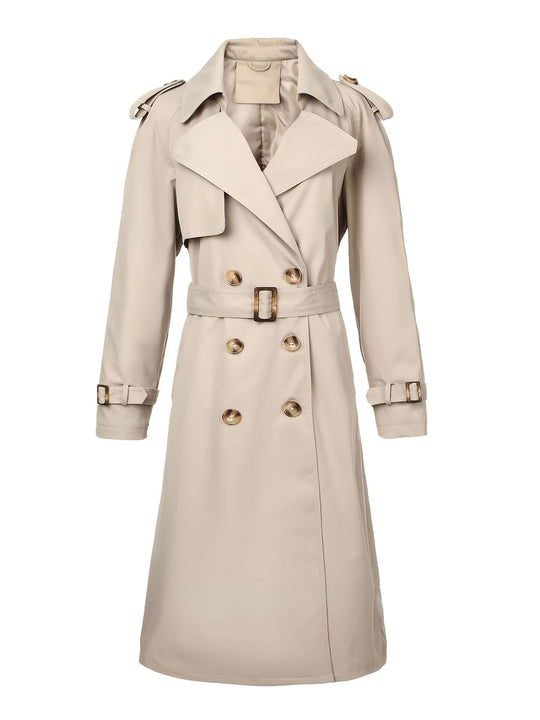 Damen Langer Doppelreihiger Trenchcoat mit Taillengürtel und Epauletten Shop Nory
