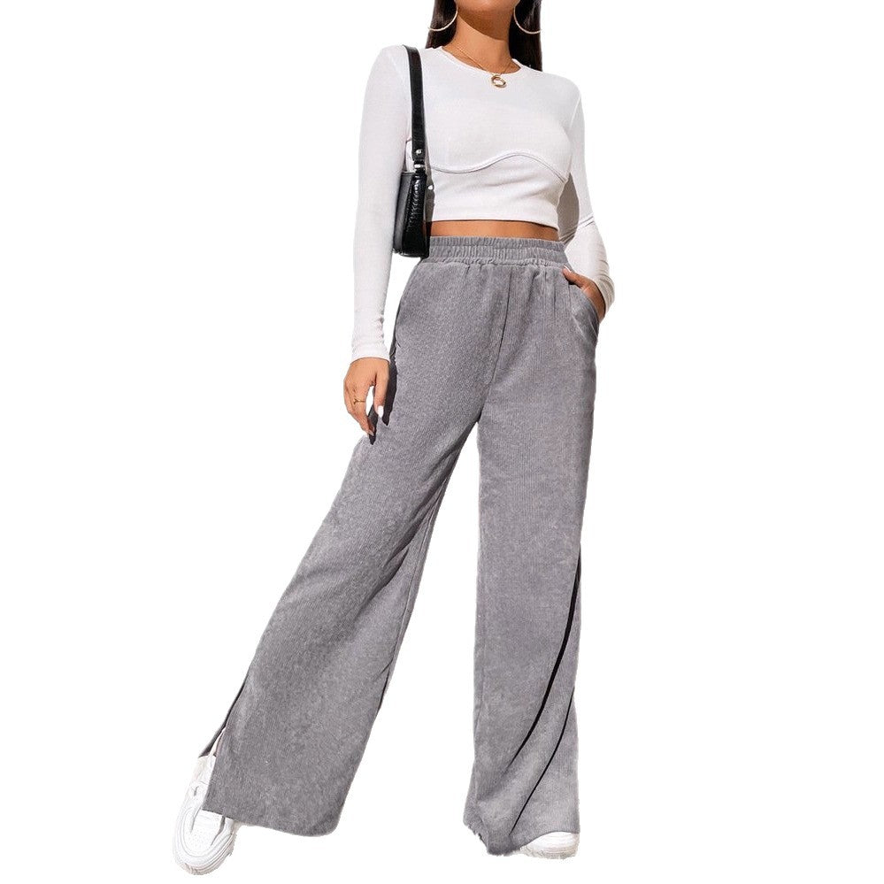 Damen Weite High‑Waist Cordoptik-Loungehose mit elastischem Bund und Seitenschlitzen Shop Nory