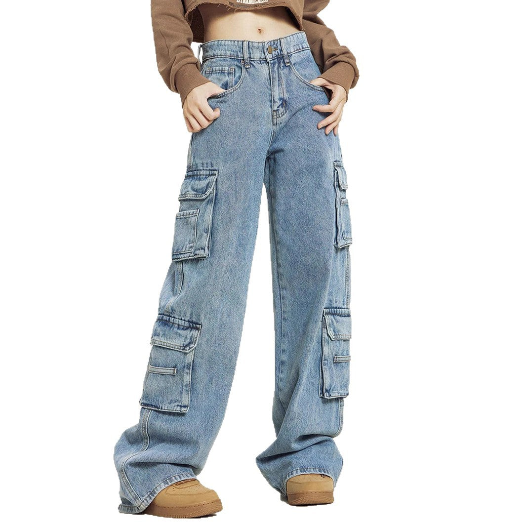 Damen Weite Cargo-Denim-Jeans mit mehreren Klapptaschen und relaxed Fit Shop Nory