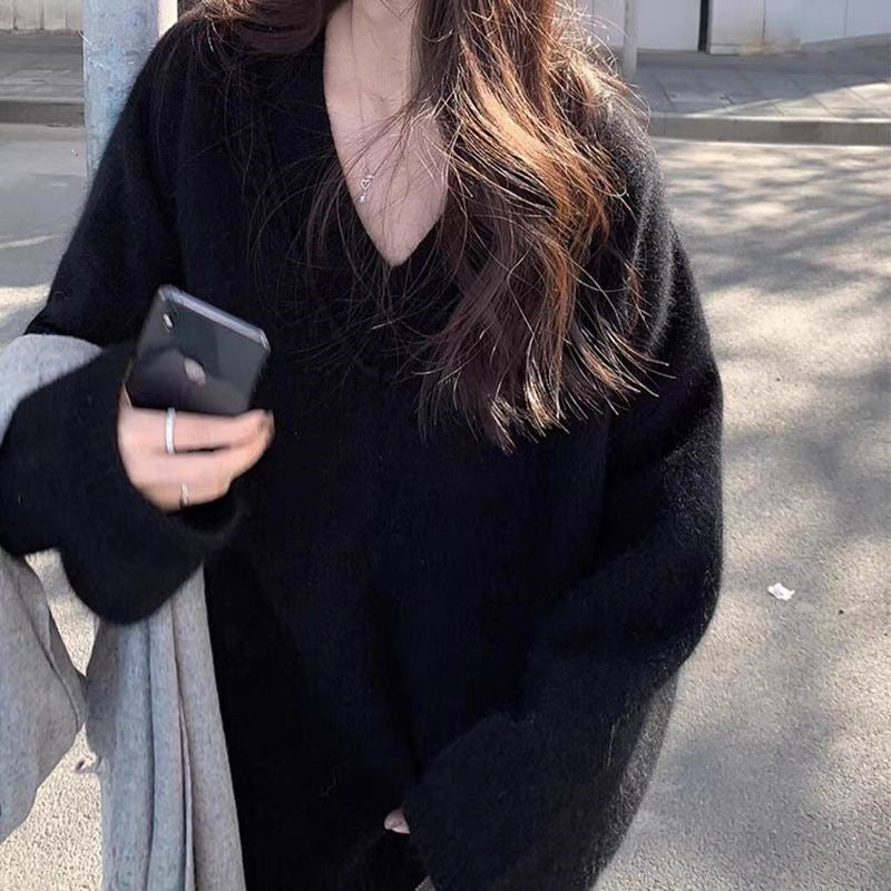 Damen Oversize V-Ausschnitt-Pullover im Mohair‑Look Shop Nory