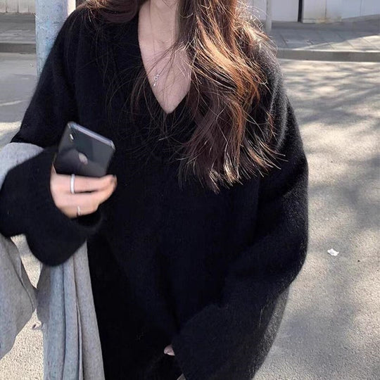Damen Oversize V-Ausschnitt-Pullover im Mohair‑Look Shop Nory
