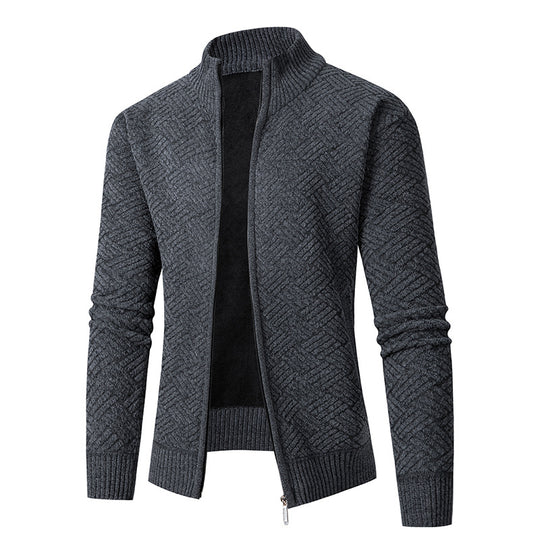 Herren Thermo-Strickjacke mit durchgehendem Reißverschluss, gefüttertem Stehkragen und geometrischem Strukturmuster Shop Nory