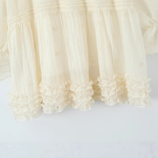 Damen Lockeres Boho-Minikleid mit Rüschen, Voluminösen Ballonärmeln und Quastenschnürung Shop Nory