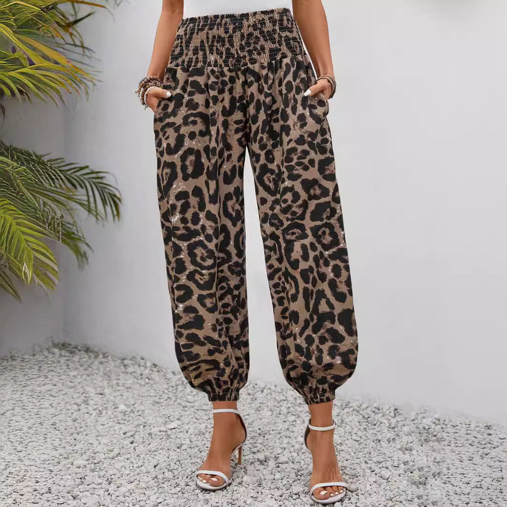 Damen Aladin-Hose mit elastischem Bund und modernem Leopardenmuster Shopnory