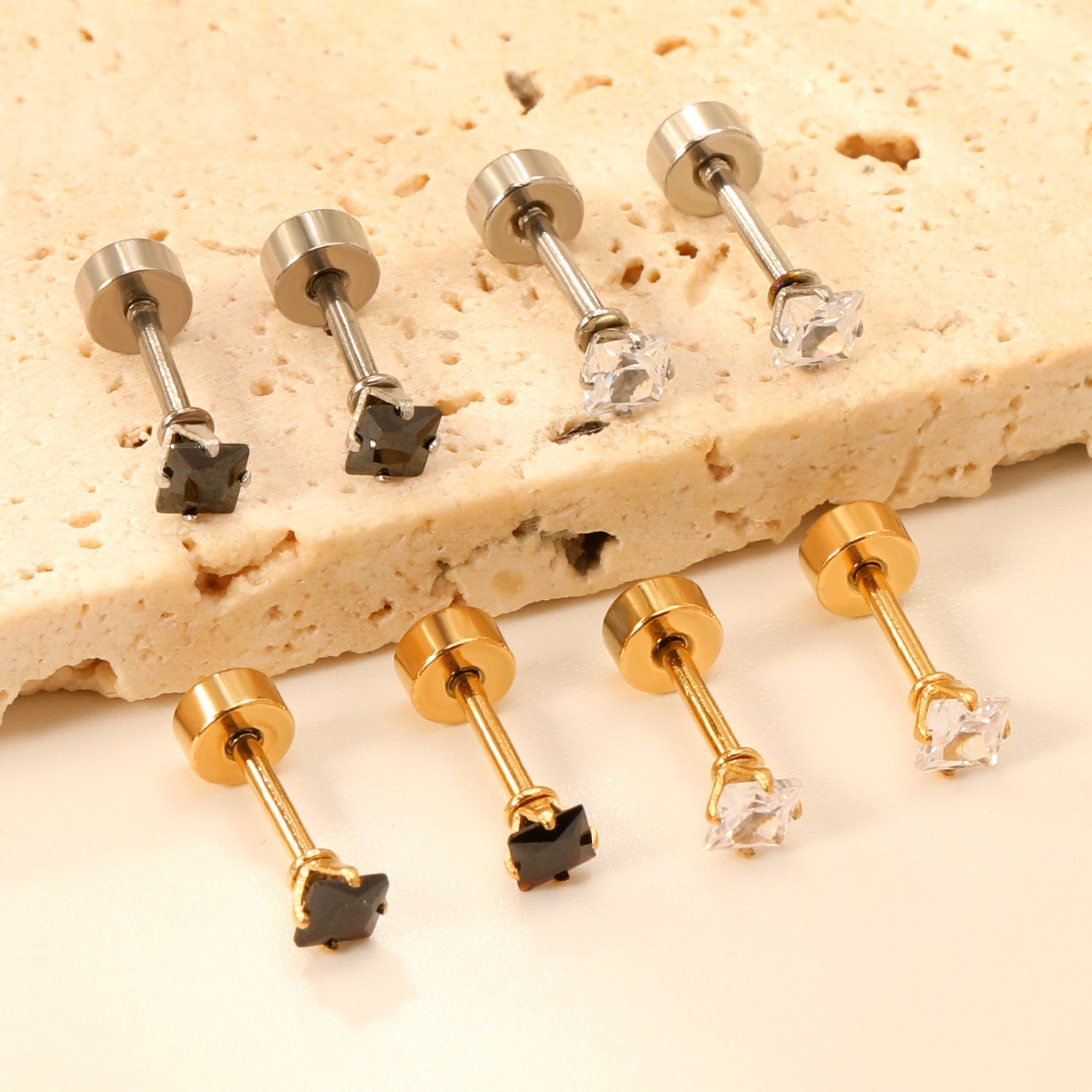 Damen Edelstahl Ohrstecker mit quadratischen Zirkonia Shop Nory