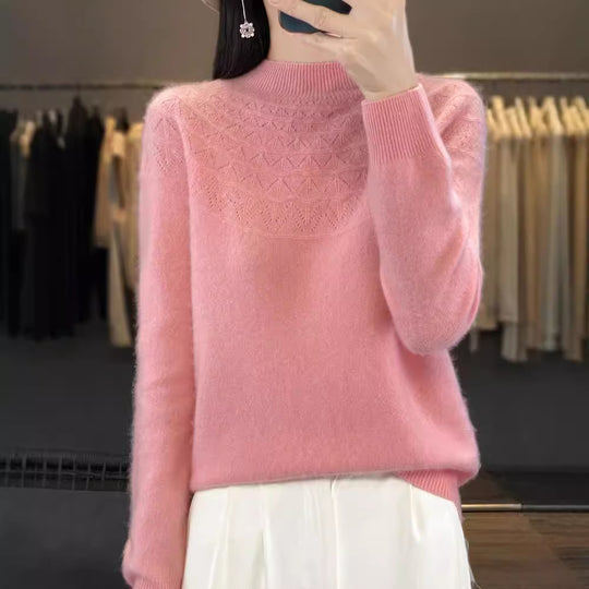 Damen Kuscheliger Mohair‑Optik Pullover mit Zierstruktur am Oberteil und Stehkragen Shop Nory