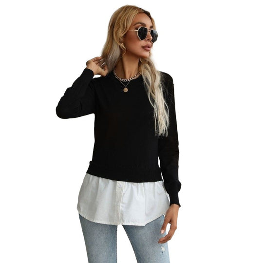 Damen Eleganter Lässiger Pullover mit Hemdunterteil Shop Nory