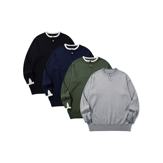 Unisex Oversize Feinstrickpullover mit Henley-Knopfleiste und Schlitzbündchen Shop Nory