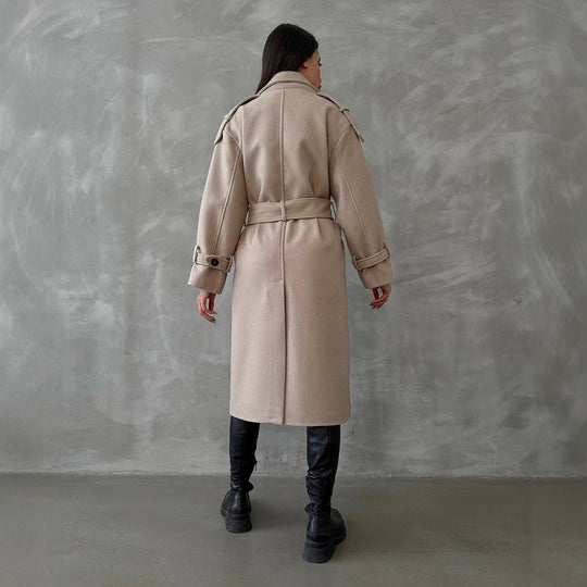 Damen Oversize Wollmix-Mantel mit doppelreihiger Knopfleiste und Taillengürtel Shop Nory