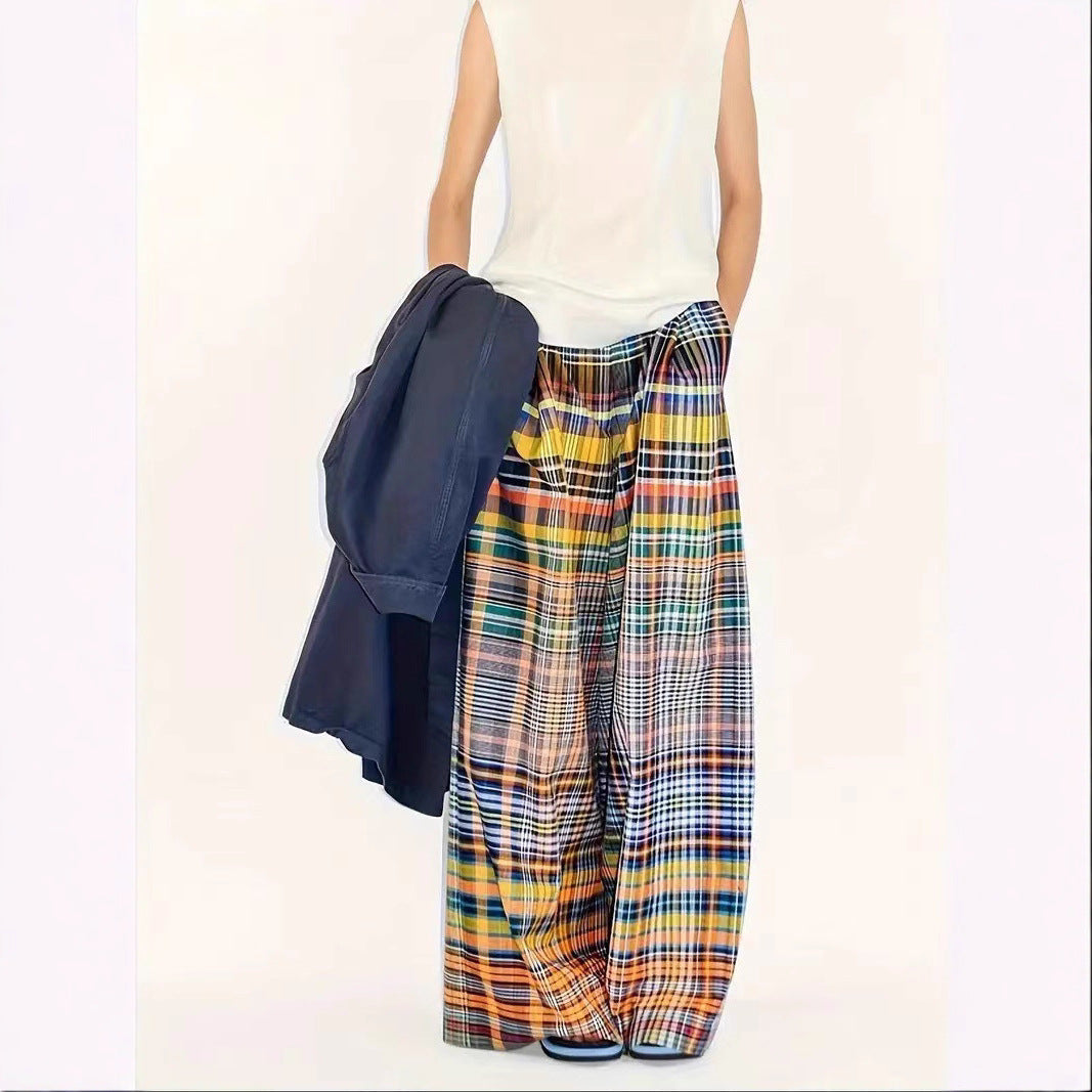Damen weite Karohose mit elastischem Bund und fester WShopnorystruktur Shopnory