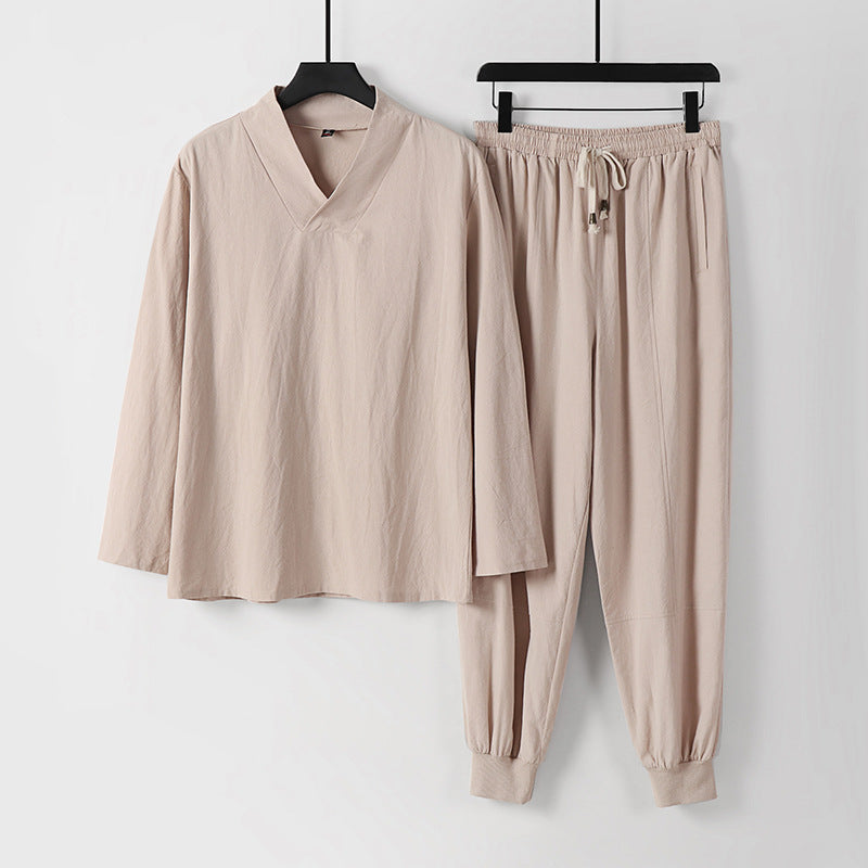 Herren Leichtes Kimono-Loungewear-Set aus Baumwollmix mit V‑Ausschnitt und elastischer Bündchenhose Shop Nory