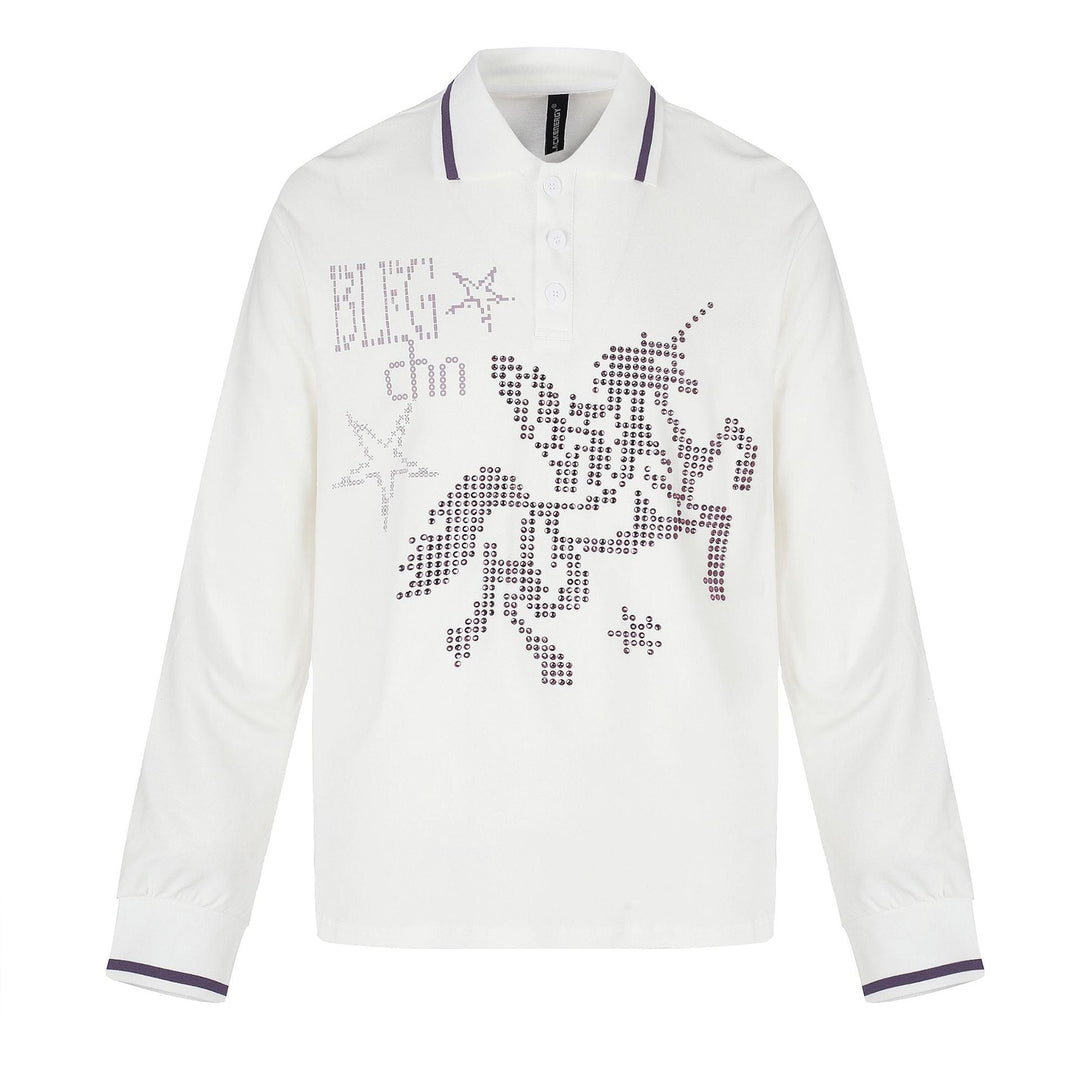Damen Langarm-Poloshirt mit Strass-Applikation und kontrastierenden Bündchen Shop Nory