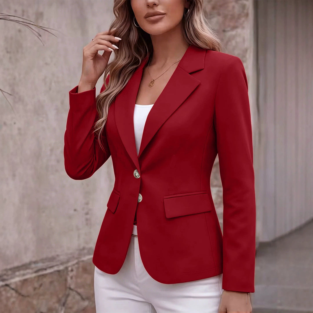 Damen Taillierter Einreihiger Blazer mit Reverskragen und Pattentaschen Shop Nory