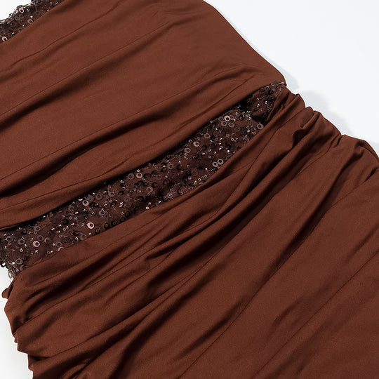 Damen Abendkleid mit schulterfreiem Drape‑Oberteil und Pailletten‑Einsatz Shop Nory