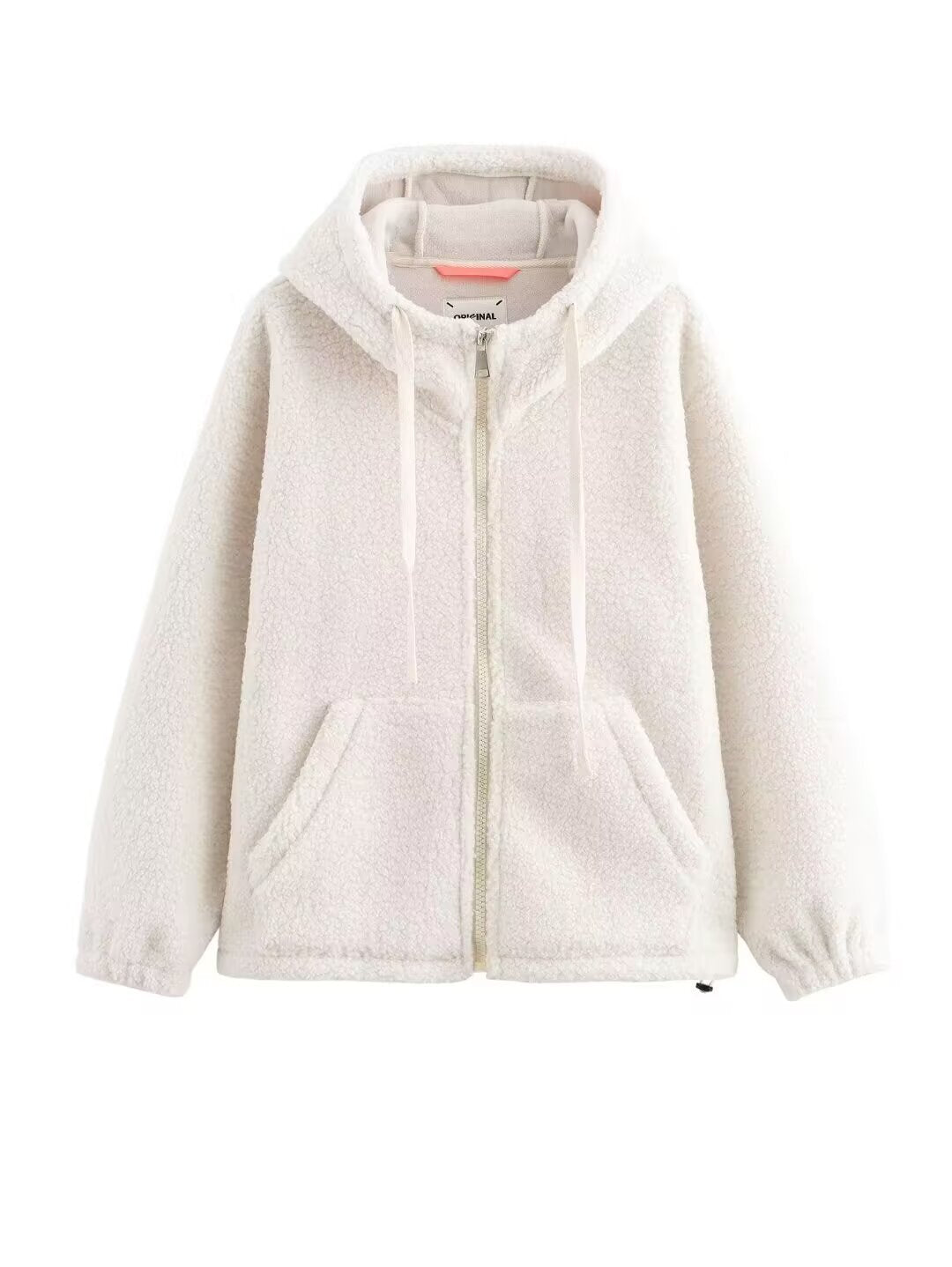 Damen Teddy-Fleece-Kapuzenjacke mit durchgehendem Reißverschluss und Kängurutaschen Shop Nory