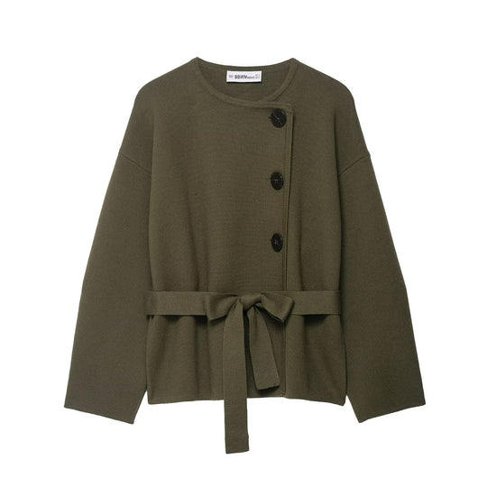 Damen Strickjacke mit asymmetrischer Knopfblende und Taillengürtel Shop Nory
