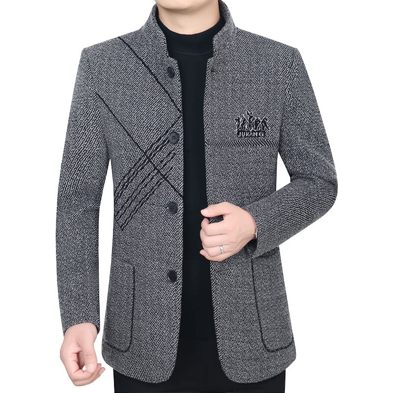 Herren Stehkragen-Mantel aus strukturierter Wollmischung mit schmaler Silhouette Shop Nory