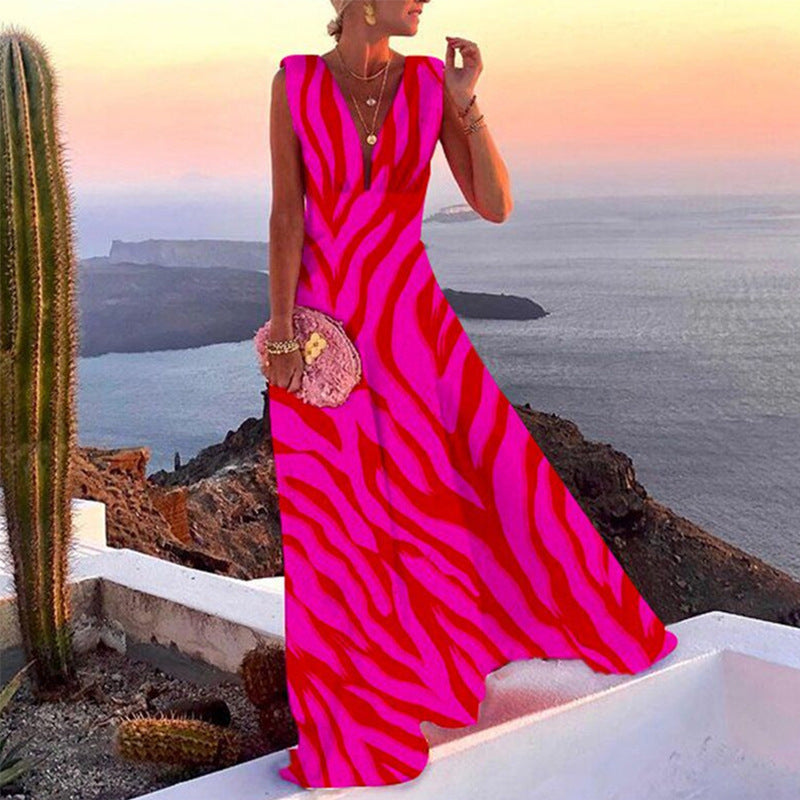 Damen Maxikleid mit geometrischem Schnitt und tiefem V-Ausschnitt