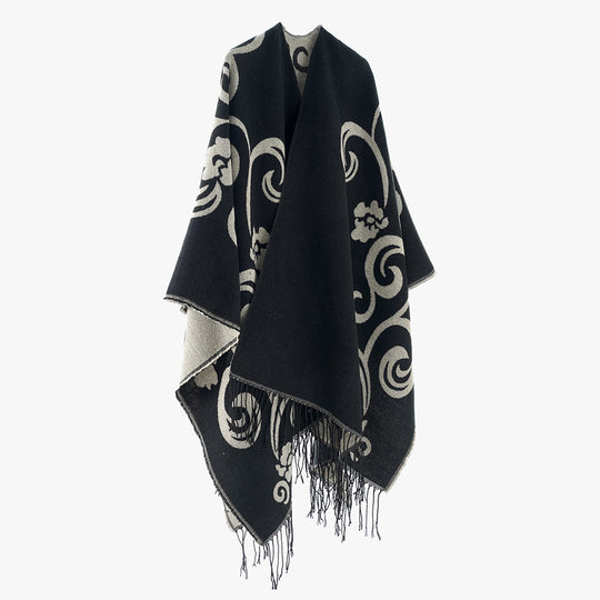 Damen Jacquard-Überwurf im Umhangstil mit Wendefunktion und Fransensaum Shop Nory